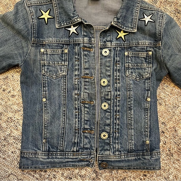 VRS BY TRK Original Vintage Embroidered Star Patchwork Denim Jean Jacket S - Picture 6 of 7